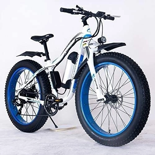 Electric Bike : Lincjly 2020 Upgraded 26Inch Fat Tire Electric Bike 48V 10.4 Snow E-Bike 21Speed Beach Cruiser E-Bike Lithium Battery Hydraulic Disc Brakes Green, Free travel (Color : Blue)