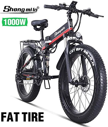 Electric Bike : Lincjly 2020 Upgraded Electric Mountain Bike 26 Inches 1000W 48V 13ah Folding Fat Tire Snow Bike Shimano 21 Speed E-bike Pedal Assist Lithium Battery Hydraulic Disc Brakes for Adult(MX01)