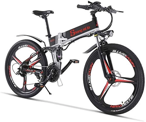 Electric Bike : Lincjly 2020 Upgraded Electric Mountain Bike Folding Ebike 26 inch 350W 21 Speed Shimano Derailleur Double Disc Brake Smart Electric Bicycle, Travel freely (Color : Black)