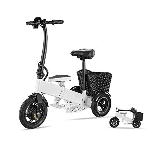 Electric Bike : LINGZE Electric Bike Foldable with 12 inch Pneumatic Tyres Battery 36V 7.5Ah, Max Speed 20mph, Mileage 10miles, Motor 250W, Seat Adjustable, White