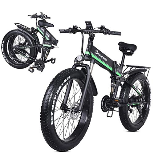 Electric Bike : LINLIM 1000W Electric Bicycle, Folding Mountain Bike, Fat Tire Ebike, 48V 12.8AH, 21 Speed Beach Cruiser Mountain E-bike with Rear Seat B