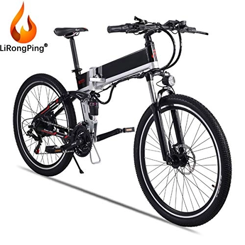 Electric Bike : LiRongPing Folding Electric Mountain Bike with 36V 10Ah Lithium Battery, 26 Inch Tire EBike, 25KM / h Speed, 350W Powerful Motor Beach Bike