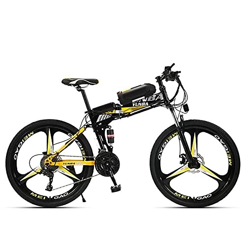 Electric Bike : Lithium Electric Electric, Mountain Bike, 26 Inch 21 Speed 36V, Adult Electric Vehicle-High With Black Yellow Three Knife Wheel_36V 8A 26 Inch 21 Speed，Foldable Commuter Bicycle