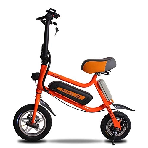 Electric Bike : Lithium electric folding electric bicycle 12 inch 36V lithium ion battery strong brushless motor, battery life 50KM (Color : Orange)