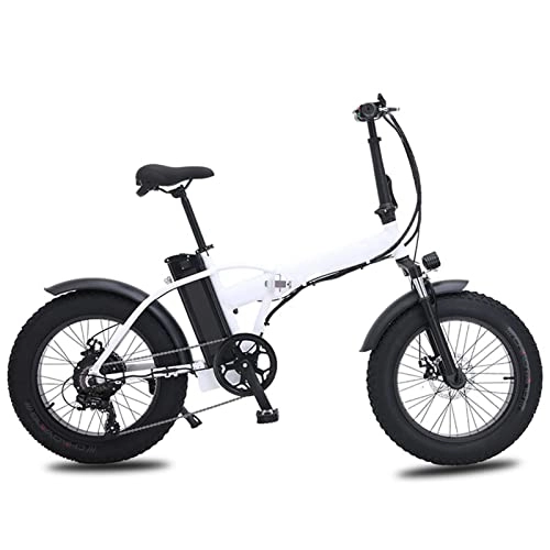 Electric Bike : Liu 500W Electric Bike Foldable for Adults Outdoor Cycling Foldable 4.0 Fat Tire MTB Men Beach Snow Mountain Ebike (Color : White)