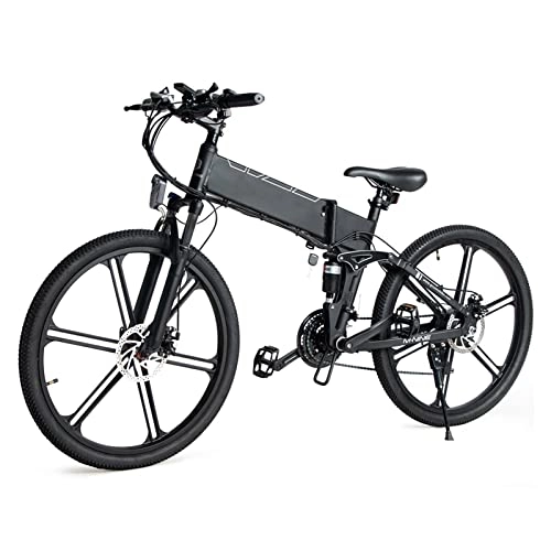 Electric Bike : Liu 500W Electric Bike for Adults Foldable 20 MPH Mountain Electric Bike 21 Speed 48V 10. 4Ah Folding Electric Bicycle (Color : C)