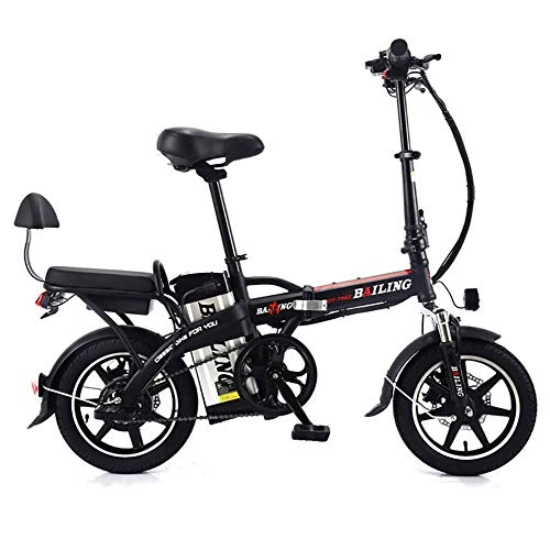 Electric Bike : LIU Double People Electric Folding Bike, Lightweight and Aluminum Folding Bicycle with Pedals, Power Assist and 12Ah Lithium Ion Battery; Electric Bike with 14 inch Wheels and 350W Motor, Black