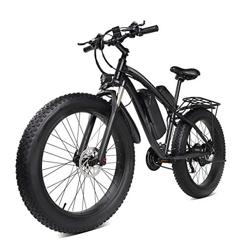 Electric Bike : Liu Electric Bike 1000W for Adults 26 Inch Fat Tire Electric Bike Aluminum Alloy Outdoor Beach Mountain Bike Snow Bicycle Cycling (Color : Black)