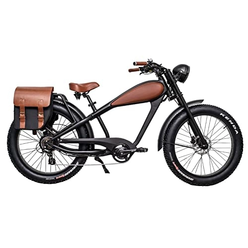 Electric Bike : Liu Electric Bike Adults 1000W / 750W / 500W Motor 48v 17.5ah Lithium-Ion Battery Removable 26'' Fat Tire Ebike 20mph Snow Beach Mountain E-Bike (Color : Brown-black, Gears : 7 Speed)