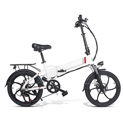 Electric Bike : Liu Electric Bike Foldable for Adults 20 Inch 48V 10.4Ah Aluminum Alloy Folding Electric Bicycle 350W High Speed Brushless Gear Motor 7 Speed Ebike (Color : White)