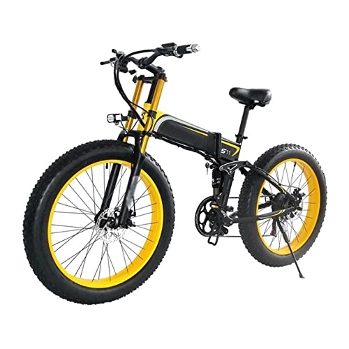 Electric Bike : Liu Electric Bike for Adults 1000W Foldable Mountain Electric Bicycle 48V 26 Inch Fat Ebike Foldable 21 speed Motorcycle (Color : Yellow)