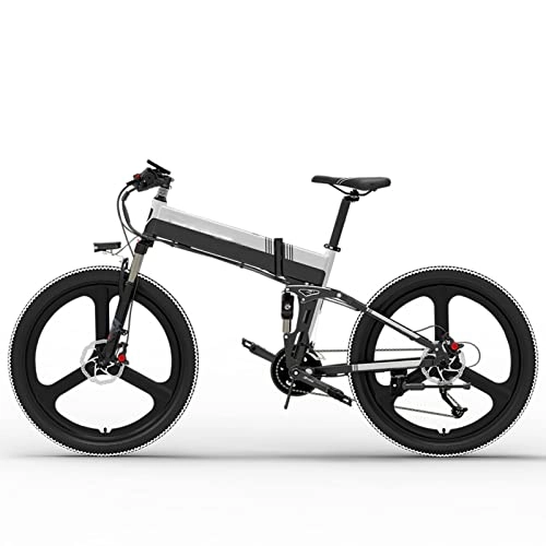 Electric Bike : Liu Electric Bike for Adults Foldable 20MPH Electric Bicycle 48V 14.5Ah 400W Folding 26 Inch Electric Mountain Bike (Color : 10.4AH white, Number of speeds : 27)
