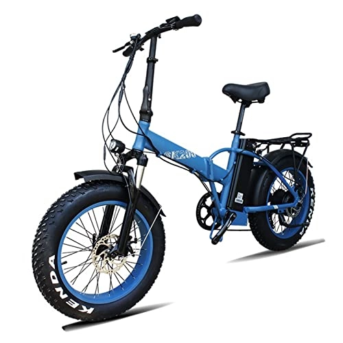 Electric Bike : Liu Electric Bike for Adults Foldable 750W 13Ah Electric Bicycles 20 Inch Fat Tire All Terrain Fold Away 7 Speed Sport Snow Beach Ebike (Color : Blue)