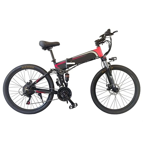 Electric Bike : Liu Electric Bike for Adults, Folding Electric Mountain Bike 26" Adults Ebike with 500W Motor& Removable 48V 10Ah Battery, 25MPH Electric Bicycle (Color : Red)
