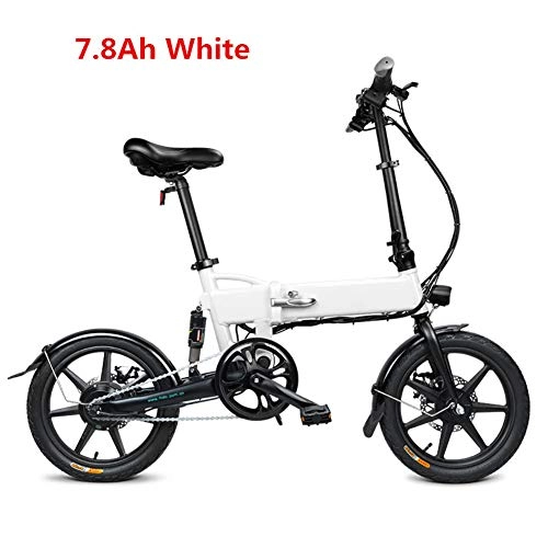 Electric Bike : LIU Foldable Electric Bike Aluminum, 16 Inch Electric Bike for Adults E-Bike with 36V 7.8AH Built-in Lithium Battery, 250W Brushless Motor and Dual Disc Mechanical Brakes, White