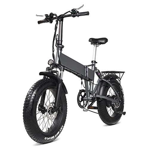 Electric Bike : Liu Foldable Electric Bike for Adults 20 Inch Fat Tire 48V 500W Motor Outdoor Cycling Mountain Beach Snow Ebike Bicycle for Men (Color : Gray)