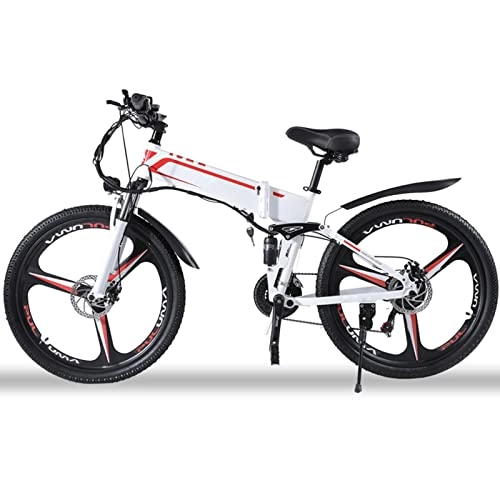 Electric Bike : Liu Folding Electric Bike for Adults 250W / 500W / 1000W Motor 48V / 12. 8Ah Removable Battery 26“ Electric Bike Snow Beach Mountain Ebike for Women and Men (Color : White, Size : 12.8A battery)