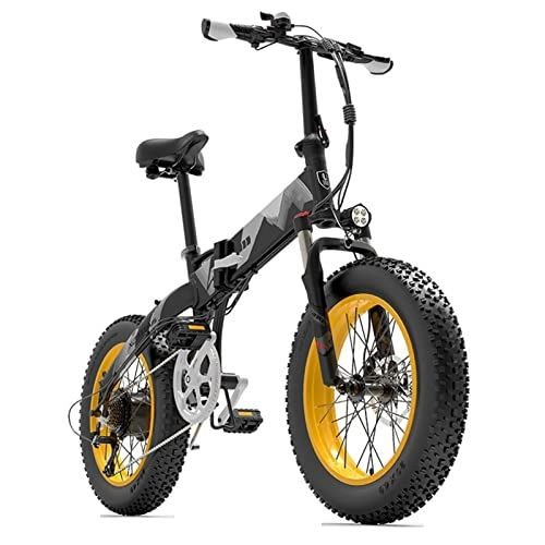 Electric Bike : Liu Folding Electric Bikes for Adults 1000W 48V Men's and Women'S Cross-Country Electric Bicycles 20 * 4.0 Inch Fat Tire E Bike (Color : 14.5A gray yellow)