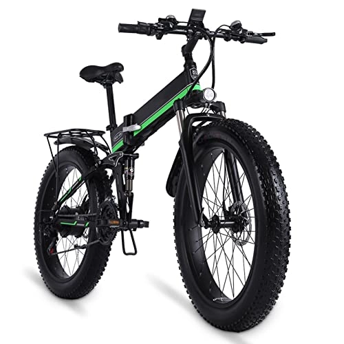 Electric Bike : LIUD 1000W Folding Electric Bikes for Adults Men 26 Inch Fat Tire Electric Mountain Bikes 25 MPH Electric Bicycle E Bikes (Color : Green)