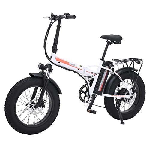Electric Bike : LIUD Electric Bikes for Adults Women 500W Fold Electric Bikes 20 Inch Fat Tire Electric Beach Bicycle 48vV15Ah Lithium Battery Ebike (Color : White)