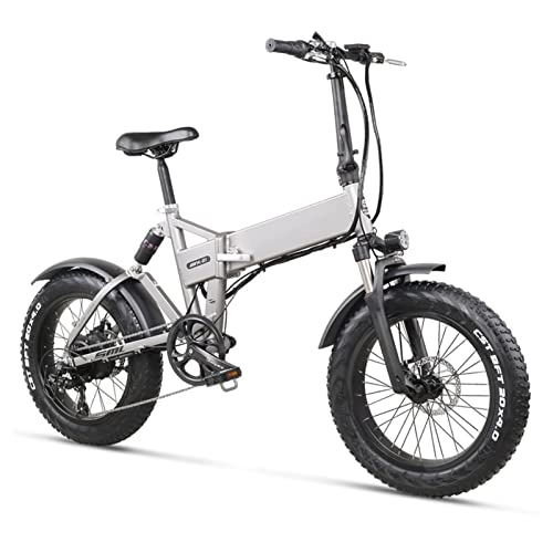 Electric Bike : LIUD Folding Electric Bikes for Adults 500W 20 Inch 4.0 Fat Tire Mountain Bike 48V 12.8Ah battery capacity Electric Bicycle Beach Bike E-Bike for Men Women (Color : Silver)