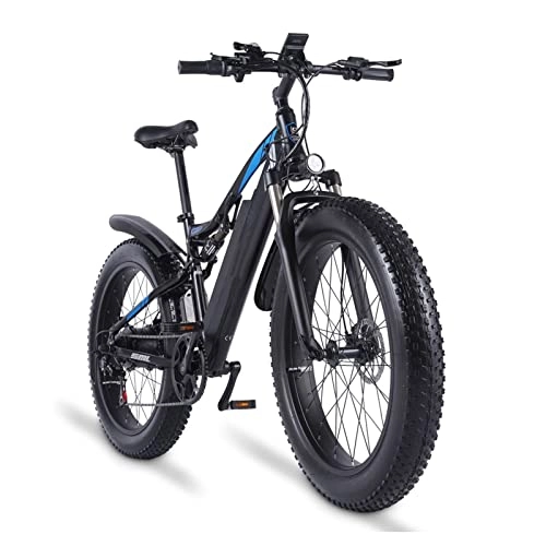 Electric Bike : LIUD Men Mountain Bike Snow Bike 1000W 25 Mph Electric Bicycle 26X4.0 Inches Fat Tire EBike 17AH 48V Electric Bike (Color : Black)