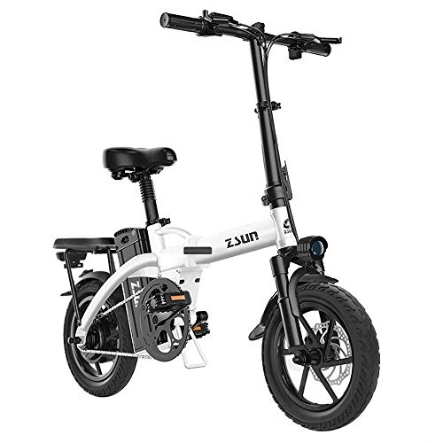 Electric Bike : LIUJIE Ebike Lightweight Folding Aluminum with Pedals, Power Assist And 48V Lithium-ION Battery, 18 Inch Electric Bike With Wheels And 400W Hub Motor, White