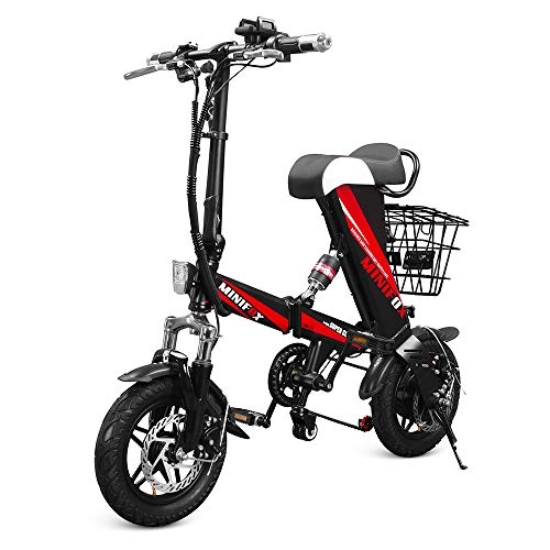 Electric Bike : Lixada 12 Inch Folding Power Assist Electric Bicycle Full Suspension Moped E-Bike with Removable Basket