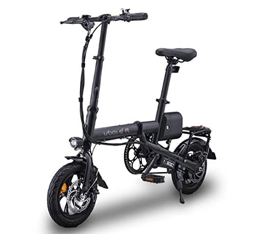 Electric Bike : LIXUE 12 Inches Folding Electric Bicycles, Saddle Adjustable, Dual Disc Brakes Electric Bicycle for Commuting