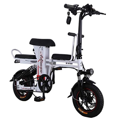Electric Bike : LIXUE 350W Electric Bicycle with Removable 48V 11AH Lithium-Ion Battery, 12" Off-Road Wheels Premium Full Suspension and 21 speed gear, White