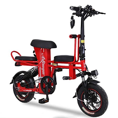 Electric Bike : LIXUE Folding Electric Bike Carbon alloy 12 inch Fold E-Bike, Urban Commuter, Max Speed 25km / h, Rechargeable Dual Disc Brakes, Red