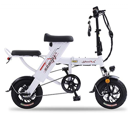 Electric Bike : LIXUE Folding Electric Bike Carbon alloy 12 inch Fold E-Bike, Urban Commuter, Max Speed 25km / h, Rechargeable Dual Disc Brakes, White
