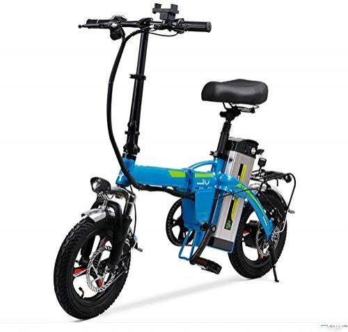 Electric Bike : LJ Adult 14-Inch Folding Electric Bike with with 48V 20Ah Removable Lithium Battery, Hydraulic Shock Absorption, Three Riding Modes up to 35Km / H Per Hour, Black, Blue