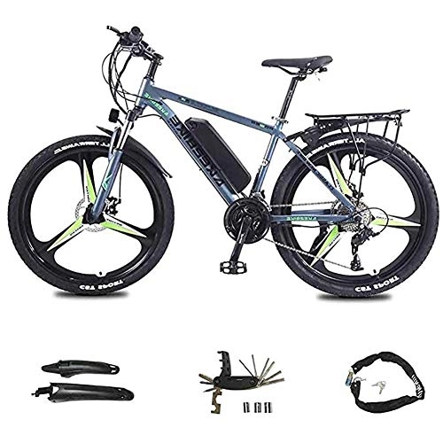 Electric Bike : LJ Adult Electric Bike, 26 inch Electric Mountain Bike, 8Ah Lithium Battery 36V / 350W 27 Variable Speed Boost Bike, for Outdoor Cycling, Gray Green, 10Ah, 8AH