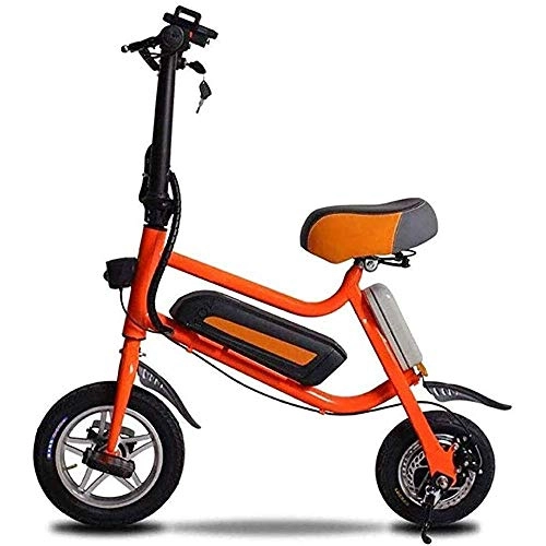 Electric Bike : LJ Portable Fold Electric Bike, 12 inch 36V E-Bike With10.4Ah Lithium Battery, Battery Car (Carbon Steel Frame, 250W) Load Capacity: 100Kg, Yellow, 30 Km, 30 km