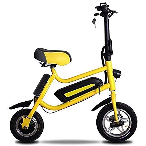 Electric Bike : LJ Portable Fold Electric Bike, 12 inch 36V E-Bike With10.4Ah Lithium Battery, Battery Car (Carbon Steel Frame, 250W) Load Capacity: 100Kg, Yellow, 30 Km, Yellow, 30 km