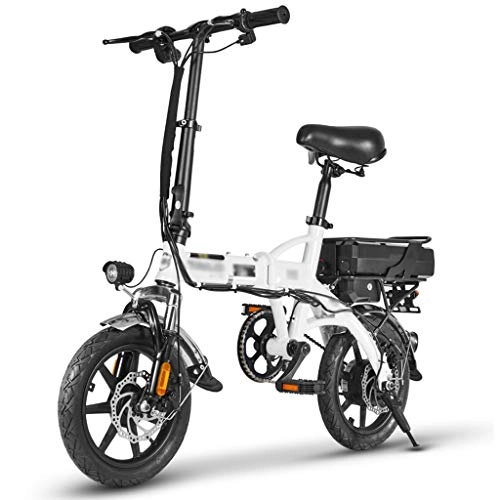 Electric Bike : LJMG Electric bikes Electric Bicycle Of Adult, 15Ah Battery 14 Inch Folding Bicycle With Power Assist, With Back Seat And 250W Motor (Color : White, Size : 125 * 52 * 105cm)