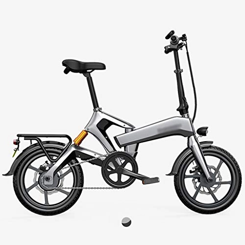 Electric Bike : LJMG Electric bikes Electric Bicycle Of Adult 48V 400W Motor, Graphene Battery 16 Inch Foldable Electric Bicycle, City Bicycle Cruiser With Back Seat (Color : Silver, Size : 140 * 57 * 112cm)