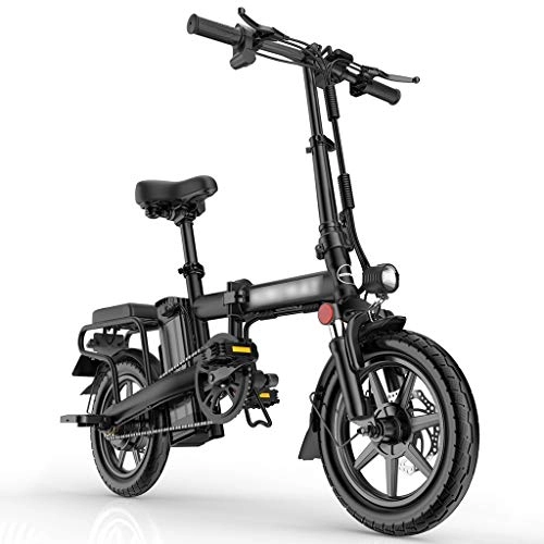 Electric Bike : LJMG Electric bikes Electric Bicycle Of Adult, lithium Battery 14 Inch Foldable Electric Bicycle, City Commute Bike, 48V 400W Motor, With Back Seat (Color : Black, Size : 150km)