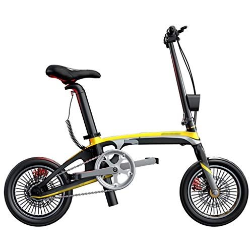Electric Bike : LJMG Electric bikes Electric Folding Bike For Adult, E-bike With 14 Inch Wheels And 250W Motor, Front And Rear Double Disc Brake, Power Assist (Color : Yellow, Size : 117 * 96 * 58cm)