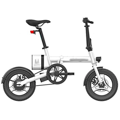 Electric Bike : LJMG Electric bikes Foldable Electric Bicycle, 5.2 / 6Ah Battery 14 Inch Lithium-Ion Battery E-Bike For Outdoor Cycling Travel Work Out And Commuting (Color : White, Size : 6A)