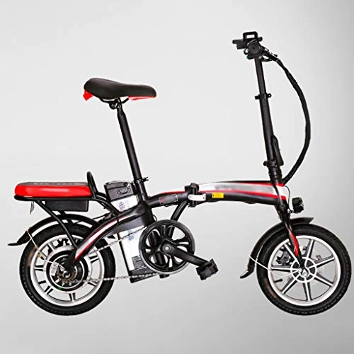 Electric Bike : LJMG Electric bikes Folding Bicycle With Power Assist; Electric Bike For Adults, With 14 Wheels 240W Motor And Back Seat (Color : Red, Size : 48V12AH)