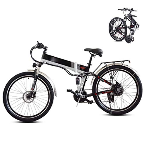 Electric Bike : LJYY Foldable Mountain Trail Bike, Folding Electric Mountain Bike, 26Inch Electric Bicycle for Adult, Fat Tire Ebike 48V 350W 10.4AH Removable Lithium Battery Assisted MTB Fold up Bike for Adult