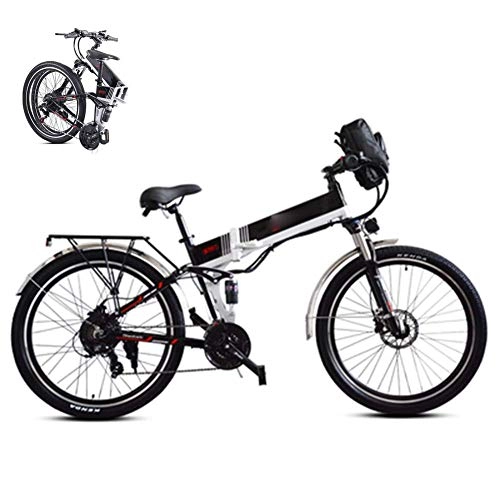 Electric Bike : LJYY Folding Electric Bike, 26Inch Mountain Bike for Adult, Fat Tire Ebike 48V 350W 10.4AH Removable Lithium Battery Travel Assisted Electric Bike MTB Fold up Bike for Adult, MAX 40km / h