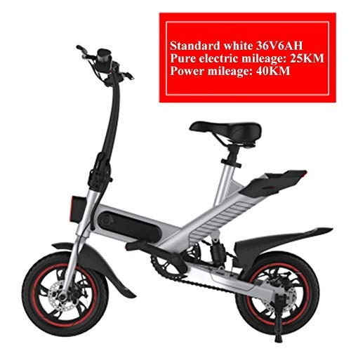 Electric Bike : LKLKLKLK Folding Electric Bike with 36 V 6 Ah Lithium-Ion Battery, 12 Inch Ebike with 250 W Brushless Motor silver