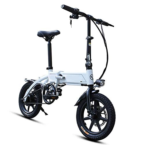 Electric Bike : LKLKLKLK Mini Electric Bike, With Detachable Lithium Battery With Mechanical Disc Brake Level 3 Tempomat LED Headlight (Foldable) 1WHITE