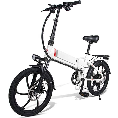 Electric Bike : LLC-POWER 20In Folding Aluminum Alloy Electric Bikes, 350W Motor And Removable 48V 10.4AH Lithium Battery, 7 Speed Derailleur, Handle LCD Meter, Mechanical Disc Brake, White