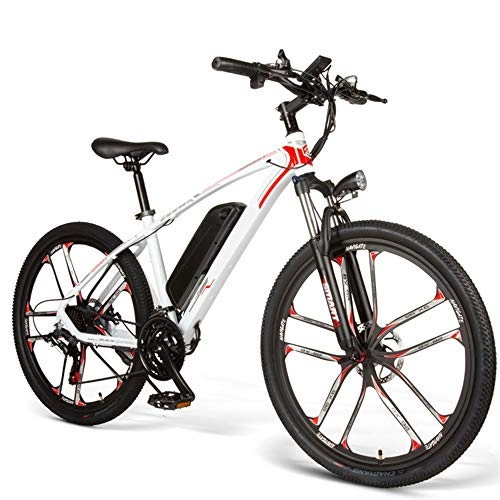 Electric Bike : LLC-POWER 26In Mountain Electric Bicycle with Pedal, 350W Urban Electric Bikes, 48V 8AH Removable Lithium Battery, Professional 21 Speed Gears, USB 2.0 Mobile Phone Charging, White