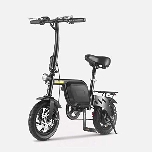 Electric Bike : LLLKKK Electric Bike for Adult Foldable Lightweight City Bikes Double Disc Brake Bicycles with LED Lighting Waterproof Double Shock Absorption Maximum 60KM Running Distance, Black, 60km