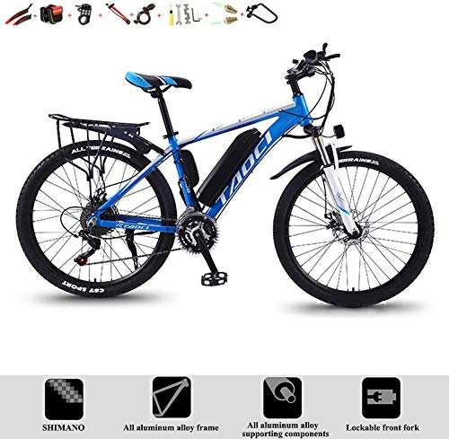 Electric Bike : LLYU Adult Mountain Electric Bicycle 26" 36v 350w 13ah Lithium Ion Battery Load 150kg Magnesium Alloy All-Terrain Outdoor Travel Electric Bikes (Color : Blue)